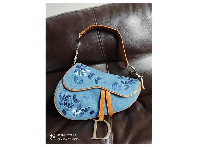 Borsa a mano Christian Dior Caramello e Azzurro Denim Pelle Blu chiaro - vista 2