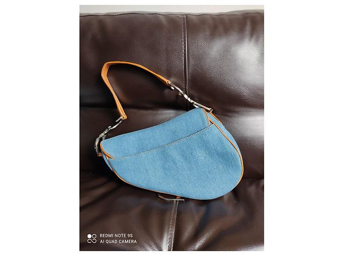 Borsa a mano Christian Dior Caramello e Azzurro Denim Pelle Blu chiaro - vista 3