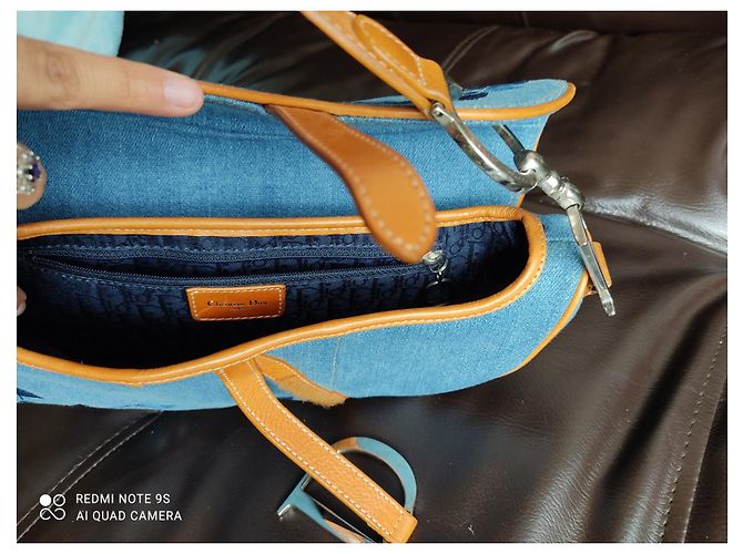 Borsa a mano Christian Dior Caramello e Azzurro Denim Pelle Blu chiaro - vista 4