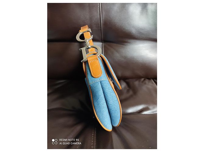 Borsa a mano Christian Dior Caramello e Azzurro Denim Pelle Blu chiaro - vista 5