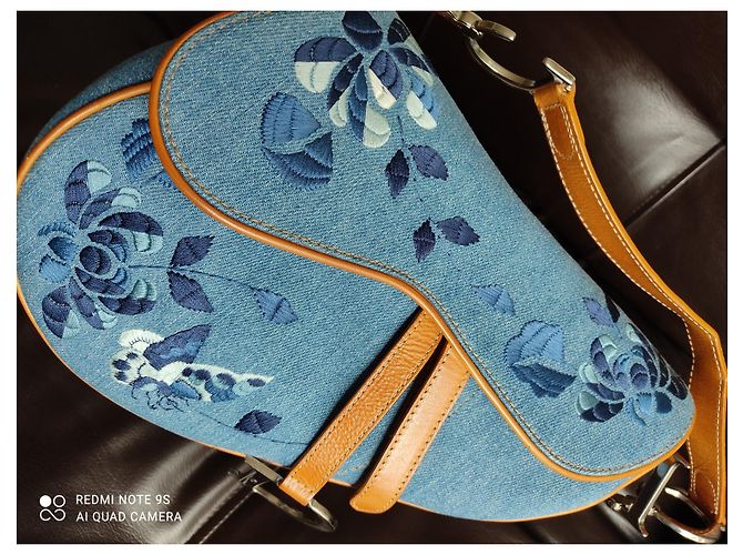 Borsa a mano Christian Dior Caramello e Azzurro Denim Pelle Blu chiaro - vista 7