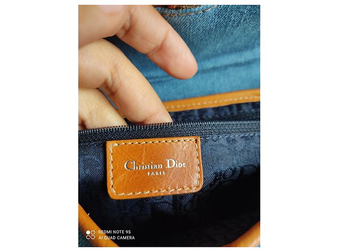 Borsa a mano Christian Dior Caramello e Azzurro Denim Pelle Blu chiaro - vista 8