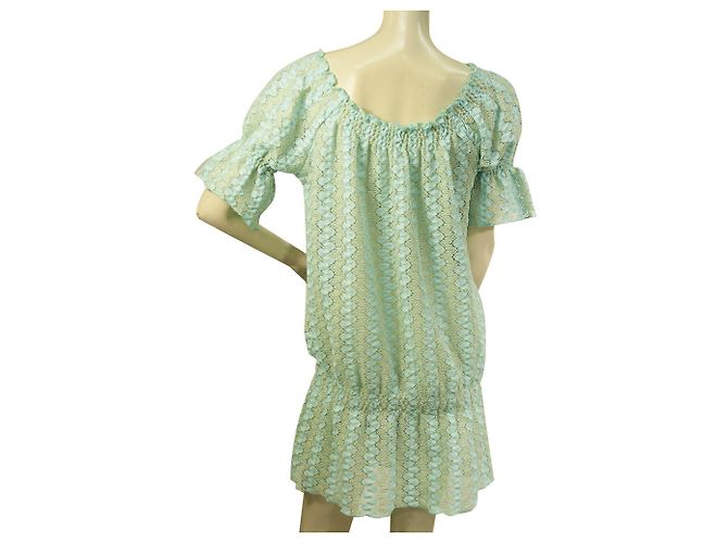 Melissa Odabash Blaues, glänzendes Mini-Sommerkleid mit kurzen Ärmeln, Einheitsgröße - Ansicht 2
