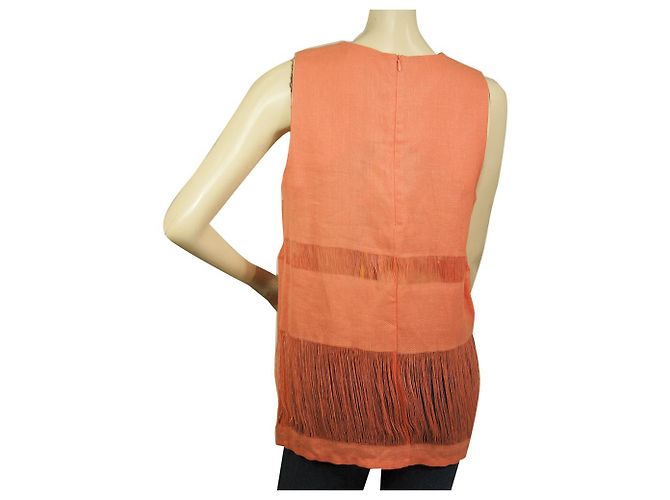 MSGM Arancio 100% Camicetta canotta lunga senza maniche in lino taglia 44 Arancione - vista 2