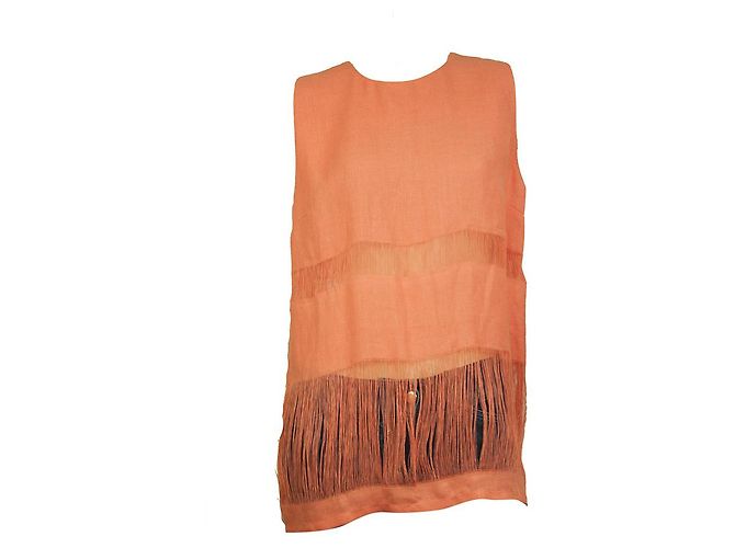 MSGM Arancio 100% Camicetta canotta lunga senza maniche in lino taglia 44 Arancione - vista 7