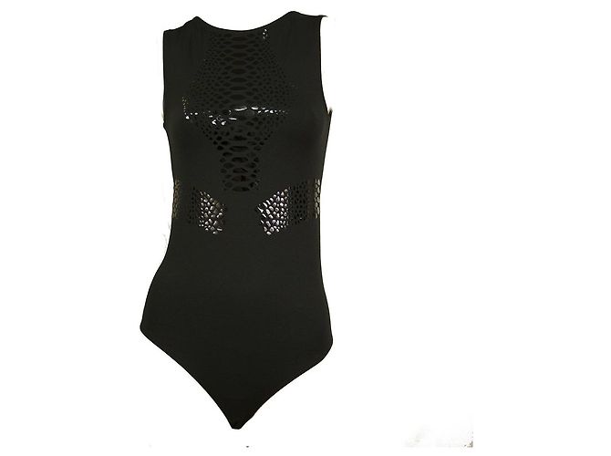 Wolford negro brillante estampado de serpiente leotardo chaleco sin mangas top ajustado S/ P - vista 5