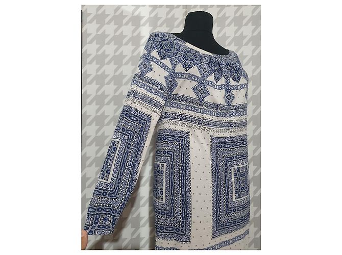 Baum und Pferdgarten Kleid aus blauer Viscose Weiß - Ansicht 2