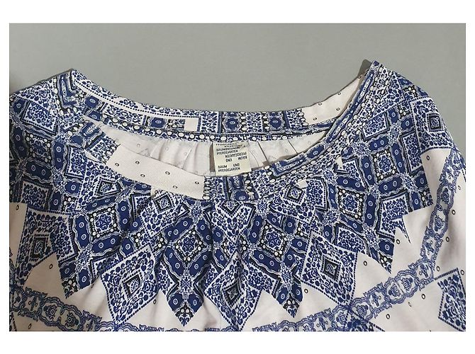 Baum und Pferdgarten Kleid aus blauer Viscose Weiß - Ansicht 5