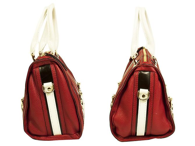 Borsa a mano Burberry Speedy in pelle rossa e bianca con tracolla extra tracolla - vista 5