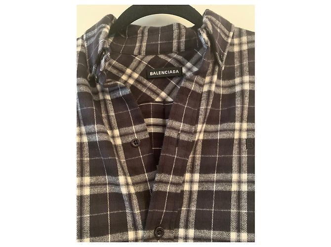 Balenciaga Camicia in flanella a quadri bianca e nera Nero Bianco Multicolore - vista 2