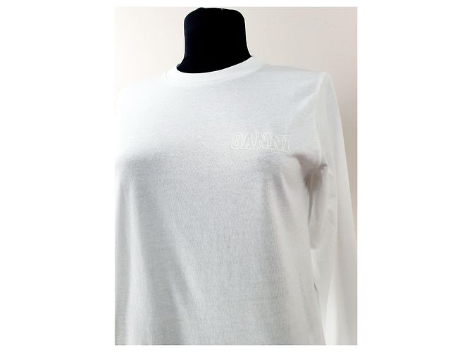 Top Ganni Blanco de Manga Larga con Logo - vista 2