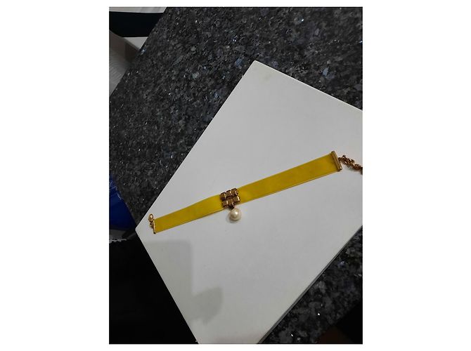 Collana chocker Valentino Garavani in velluto giallo con perla D'oro - vista 7