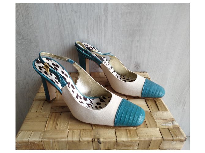 Décolleté Roberto Cavalli in pelle blu 10 cm - vista 3
