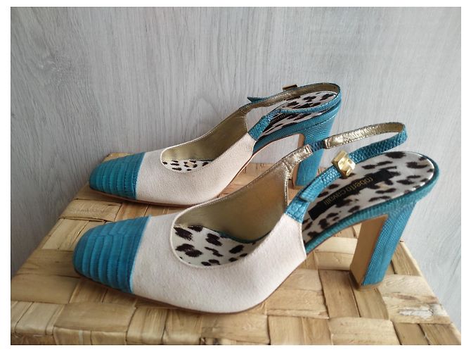 Décolleté Roberto Cavalli in pelle blu 10 cm - vista 4