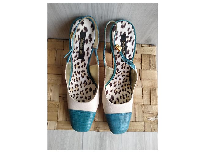 Décolleté Roberto Cavalli in pelle blu 10 cm - vista 5