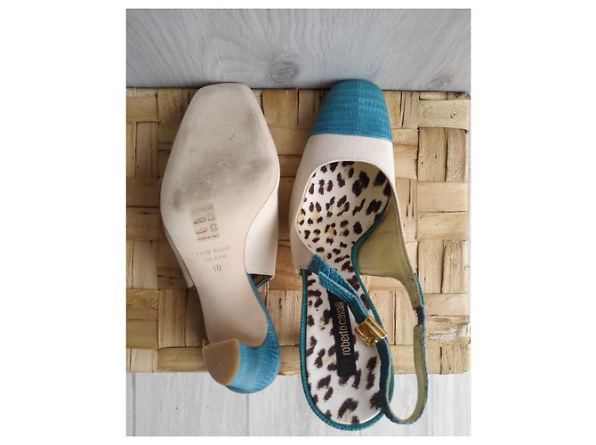 Décolleté Roberto Cavalli in pelle blu 10 cm - vista 6