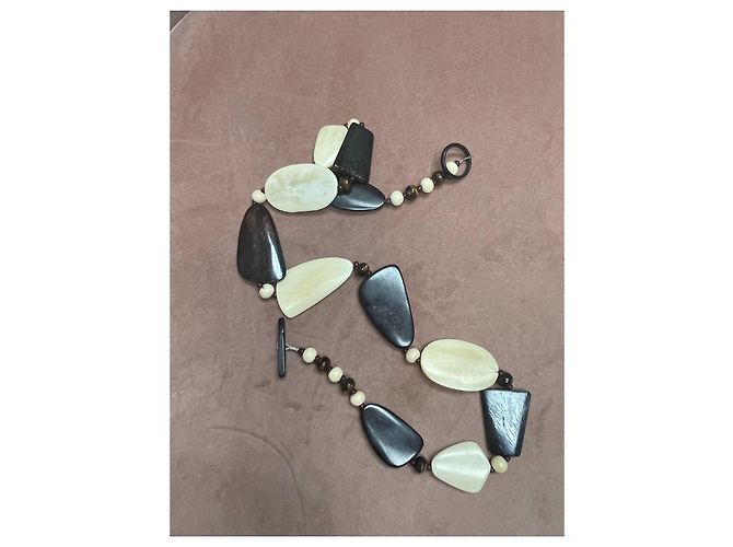 Autre Marque Collana lunga in perline di legno Marrone Crema - vista 3