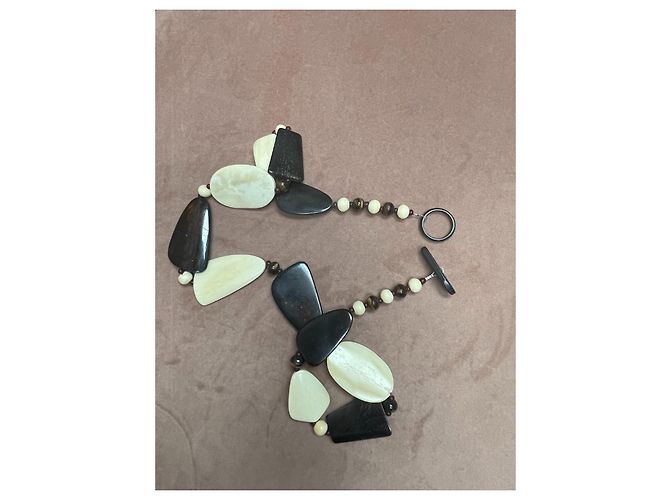 Autre Marque Collana lunga in perline di legno Marrone Crema - vista 4