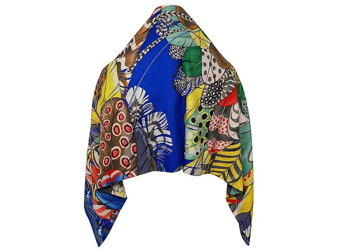Hermès Hermes Plumes en Fete Scialle in Cashmere Multicolor Multicolore - vista 3