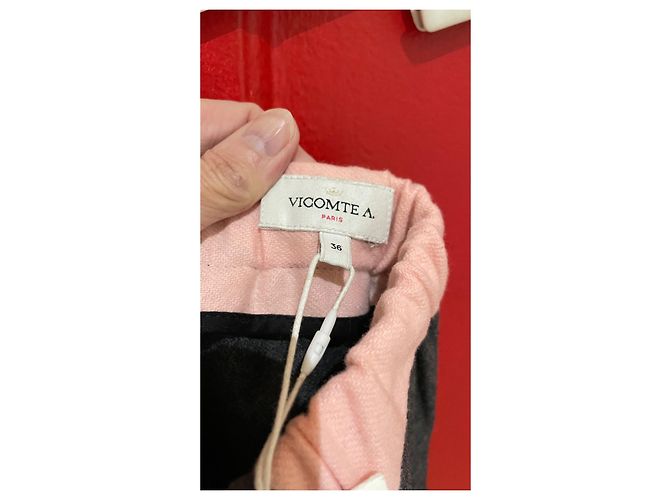 Calça Vicomte Arthur de lã rosa e cinza - vista 4