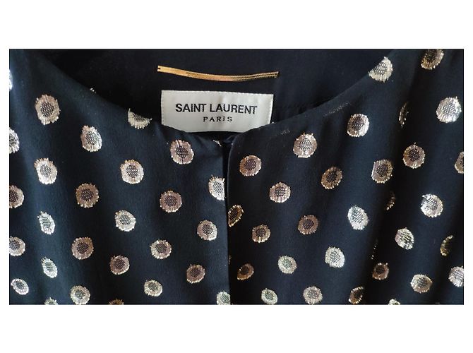 Yves Saint Laurent SAINT LAURENT MINI ABITO IN SETA NERO D'oro - vista 3