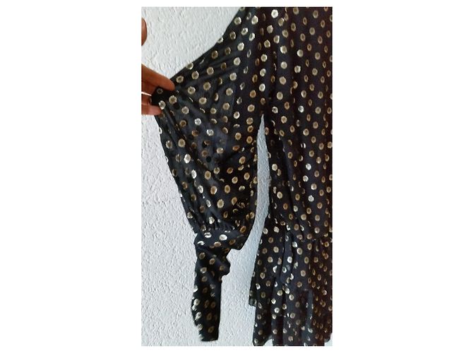 Yves Saint Laurent SAINT LAURENT MINI ABITO IN SETA NERO D'oro - vista 6