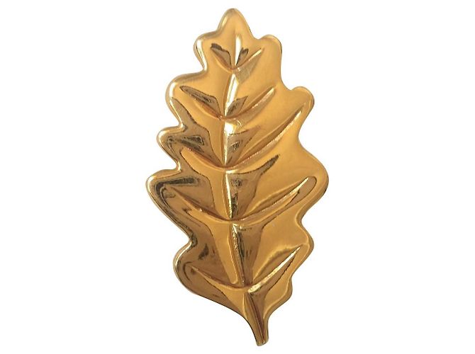 Broche Feuille Métal Doré Vintage Inès De La Fressange - Occasion Très Bon état - Bijou De Créateur