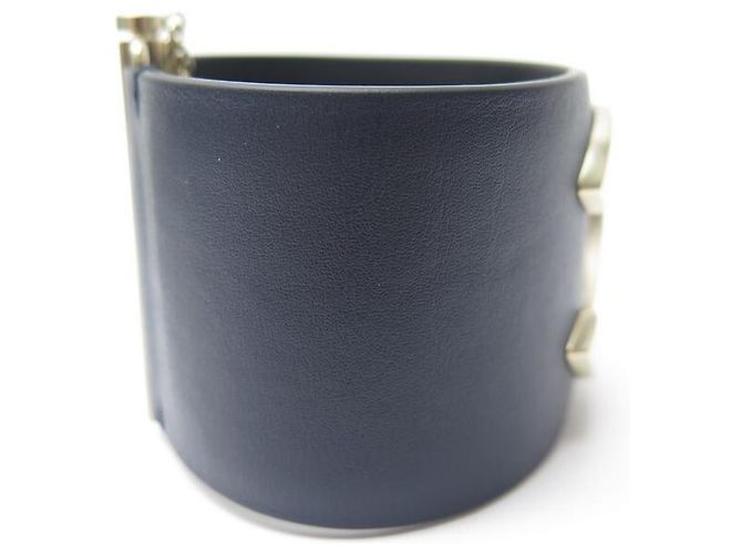BRACCIALE NEW CHANEL CUFF LOGO CC L SCATOLA IN PELLE BLU E METALLO ORO Blu navy - vista 2