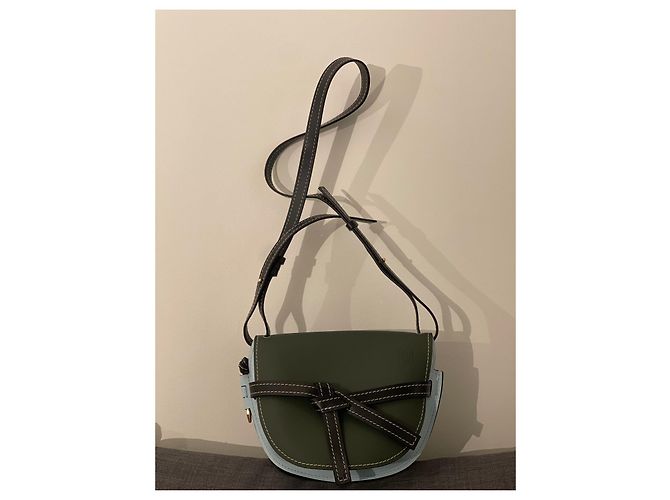 Borsa a mano Loewe Gate in agnello blu e verde - vista 2