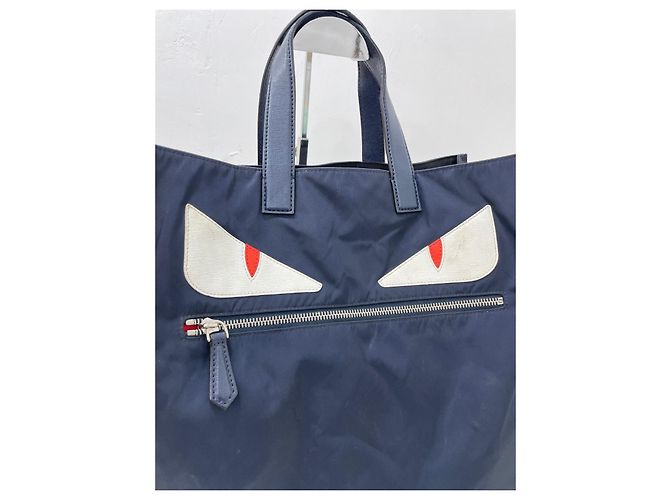 Borsa tote Fendi Monster Eye blu in tela - vista 8