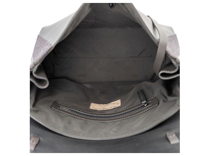 Bolsa de alça superior Brunello Cucinelli em couro preto com lona e acabamento lateral Monili - vista 12
