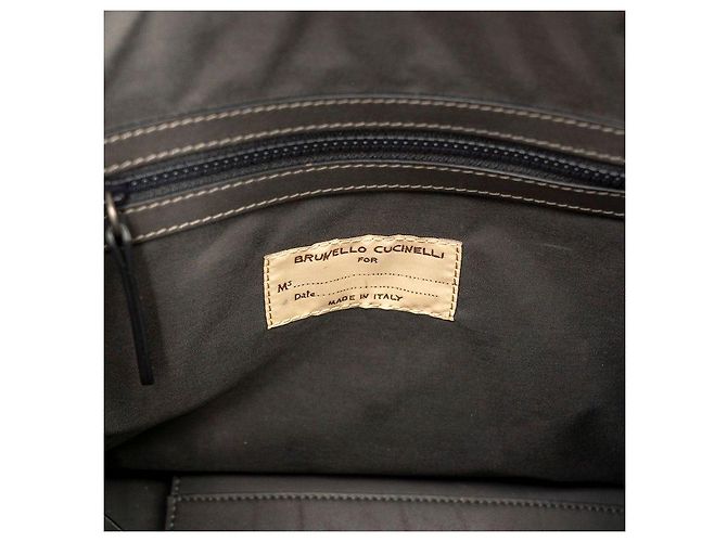 Bolsa de alça superior Brunello Cucinelli em couro preto com lona e acabamento lateral Monili - vista 13