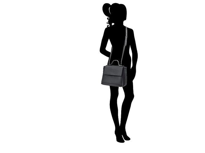 Bolsa de alça superior Brunello Cucinelli em couro preto com lona e acabamento lateral Monili - vista 2