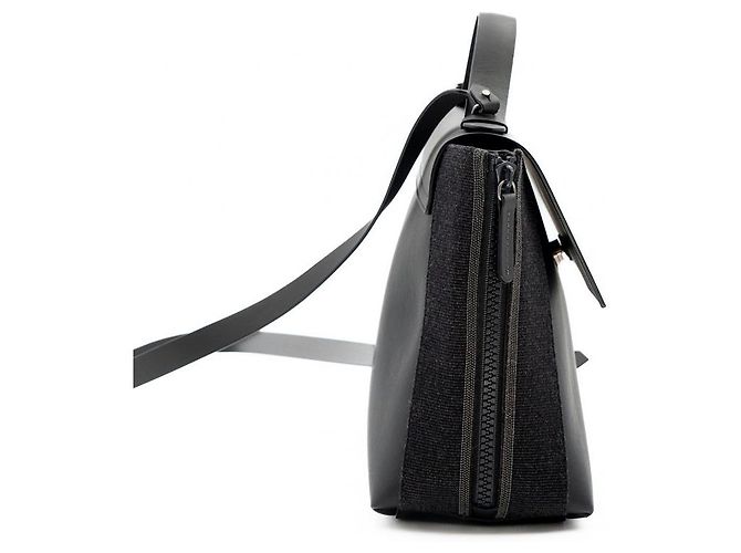 Bolsa de alça superior Brunello Cucinelli em couro preto com lona e acabamento lateral Monili - vista 4