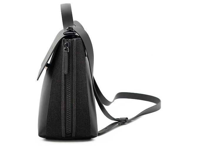 Bolsa de alça superior Brunello Cucinelli em couro preto com lona e acabamento lateral Monili - vista 5