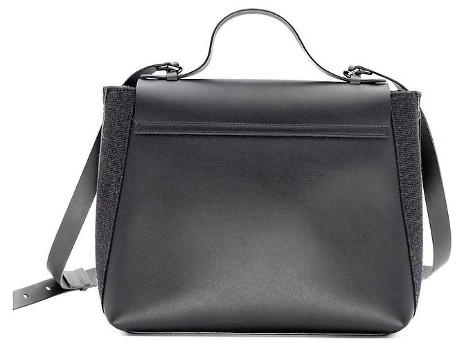 Bolsa de alça superior Brunello Cucinelli em couro preto com lona e acabamento lateral Monili - vista 6