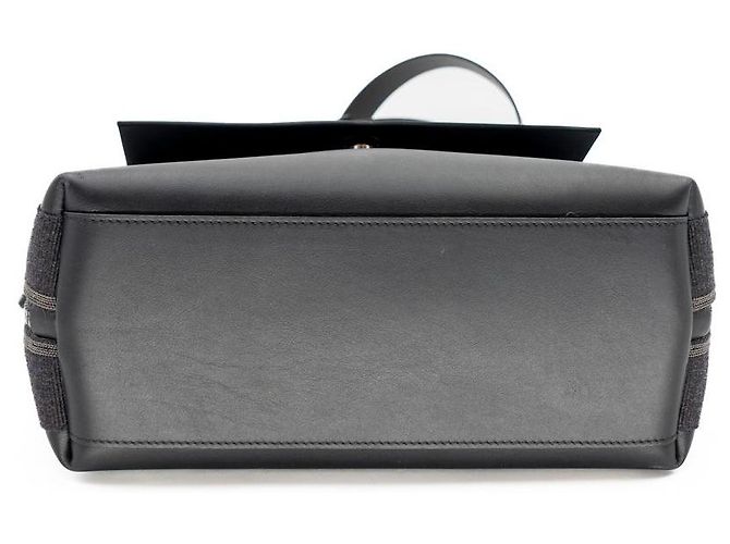 Bolsa de alça superior Brunello Cucinelli em couro preto com lona e acabamento lateral Monili - vista 7