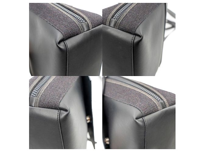 Bolsa de alça superior Brunello Cucinelli em couro preto com lona e acabamento lateral Monili - vista 9