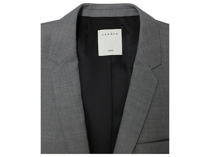 Sandro Single Breasted Blazer in Grey Wool - view 3