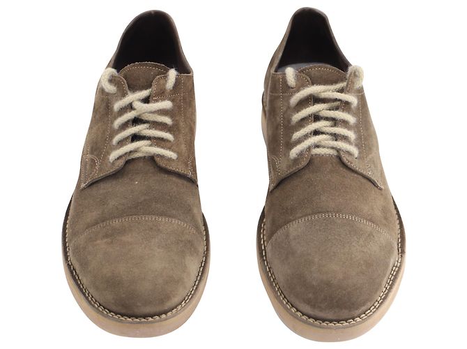 Brunello Cucinelli Scarpe Stringate Cap-Toe in camoscio verde oliva - vista 2