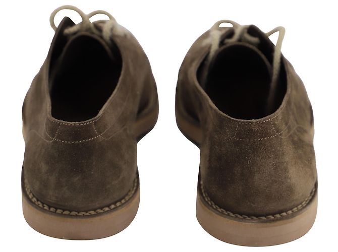 Brunello Cucinelli Scarpe Stringate Cap-Toe in camoscio verde oliva - vista 3