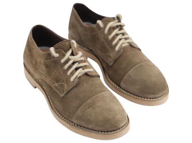 Brunello Cucinelli Scarpe Stringate Cap-Toe in camoscio verde oliva - vista 5