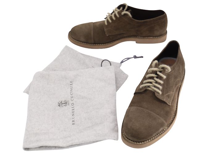 Brunello Cucinelli Scarpe Stringate Cap-Toe in camoscio verde oliva - vista 7