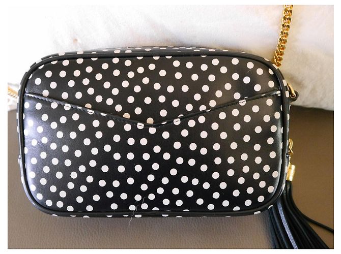 Saint Laurent Camera Bag Borsa a tracolla pelle nera a pois bianchi Nero Bianco - vista 3