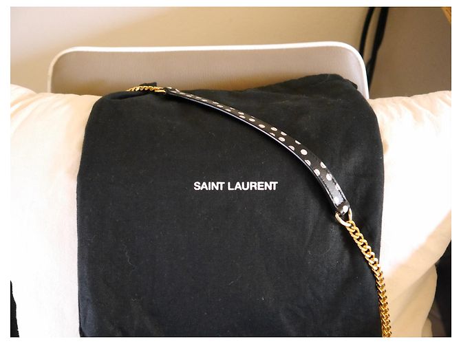 Saint Laurent Camera Bag Borsa a tracolla pelle nera a pois bianchi Nero Bianco - vista 4
