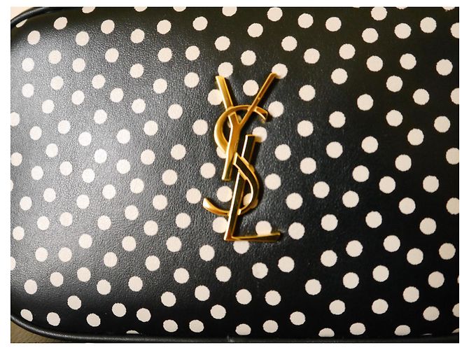 Saint Laurent Camera Bag Borsa a tracolla pelle nera a pois bianchi Nero Bianco - vista 5