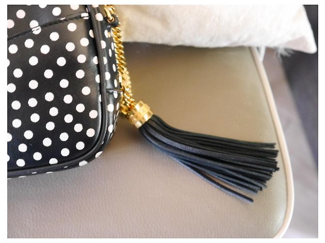 Saint Laurent Camera Bag Borsa a tracolla pelle nera a pois bianchi Nero Bianco - vista 7