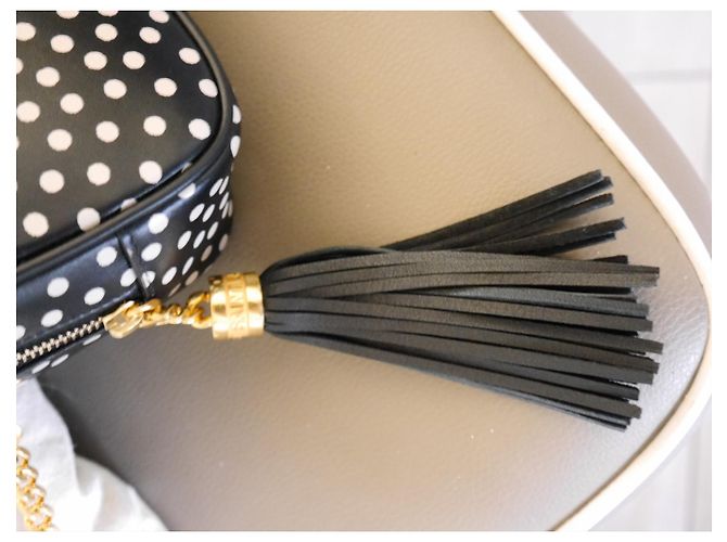 Saint Laurent Camera Bag Borsa a tracolla pelle nera a pois bianchi Nero Bianco - vista 8