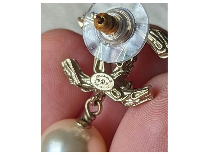 Chanel CC B15V-Logo-Kristallperlentropfen klassische große Ohrringe in Box Golden - Ansicht 5