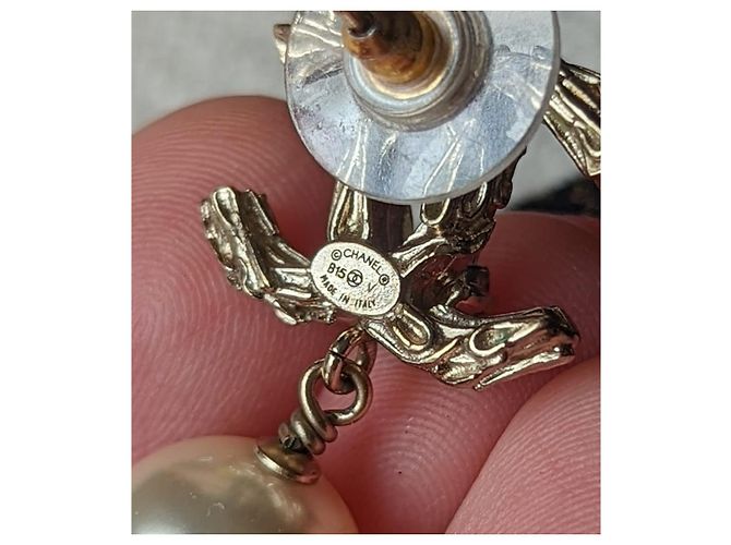 Chanel CC B15V-Logo-Kristallperlentropfen klassische große Ohrringe in Box Golden - Ansicht 6